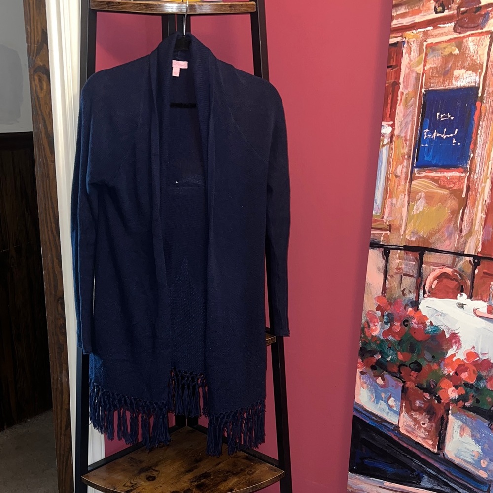 Lilly Pulitzer Deep Blue Cardigan with Fringe